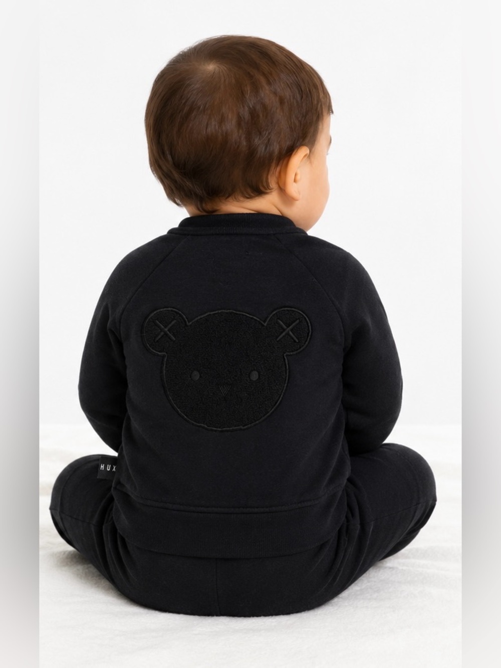Huxbaby unisex  Zip Front Hux Bear Sweater Jacket in black